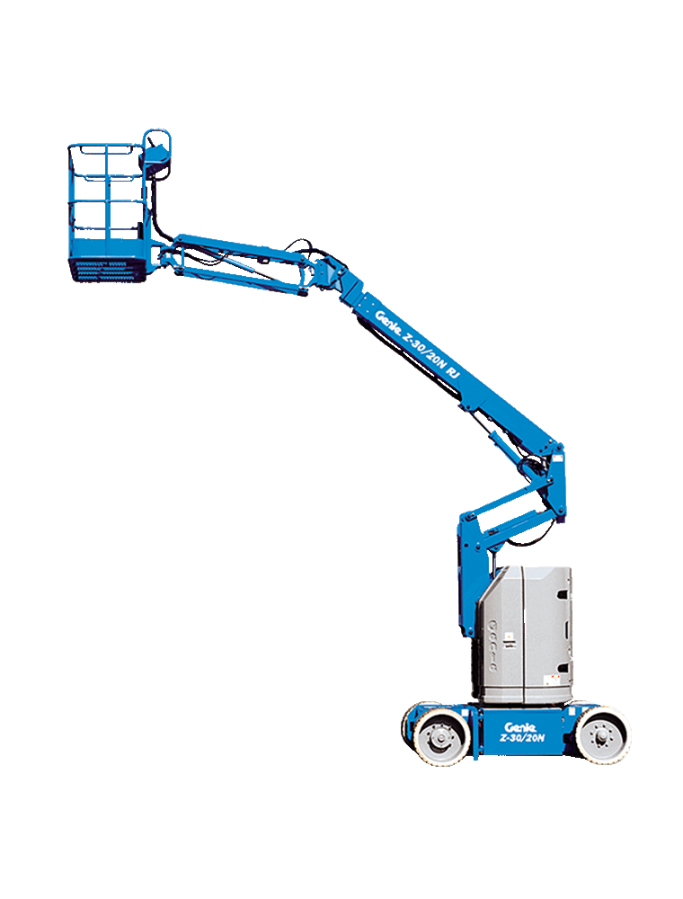 Image shows a Genie z30 electric knuckle boom lift from AAH hire