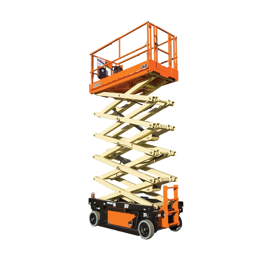 Image shows a 12m electric scissor lift available for hire or rent from AAH Australia